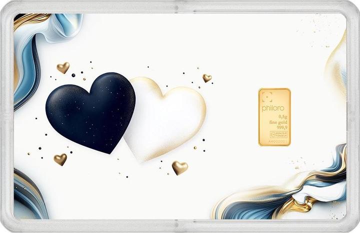 Philoro Goldbarren 0,5 g - Geschenkkarte "Ein Geschenk von Herzen" (999.90)