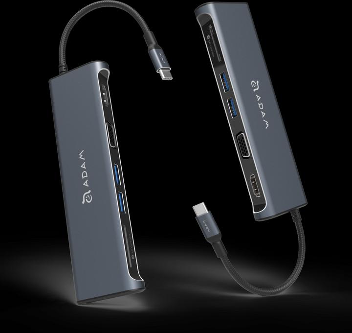 Produktbild Adam Elements CASA HUB A03 - USB-C Multi-Port Adapter inkl. 4K HDMI und FullHD VGA, Grey (USB-C, 5 Ports)