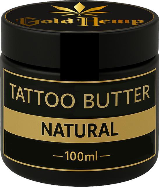 Actual product image GoldHemp Tattoo Butter Natural 100ml (Panthenol, Tocopherol., Cannabis Sativa Seed Oil, Cera Alba, Cannabidiol, Pantolactone, Butyrospermun Parkii Butter, Cocos nucifera oil)