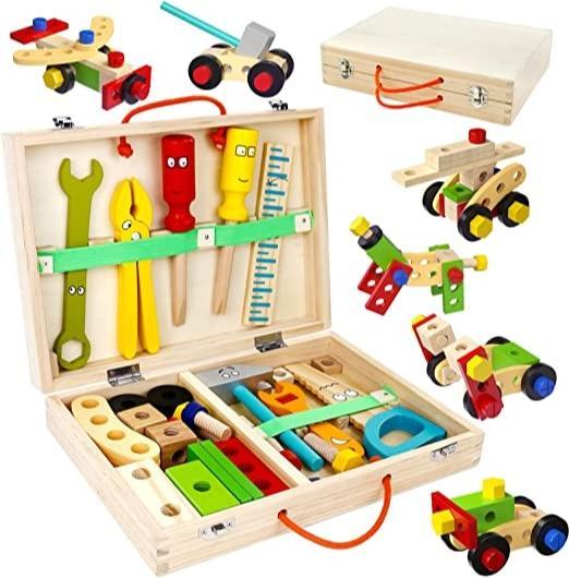 Esmée Holz Kinder Werkzeug Koffer Handwerker Tool Zubehör Lern Spielset 36-tlg. Set