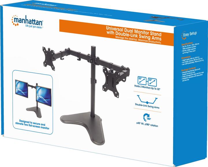 Produktbild Manhattan Standfuss Monitorarm für zwei Monitore 33 813 (Tisch, 32")
