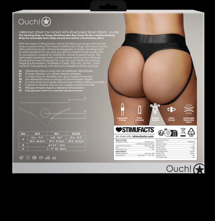 Actual product image Ouch! Vibrating Strap-on Thong with Removable Rear Straps - XL/XXL