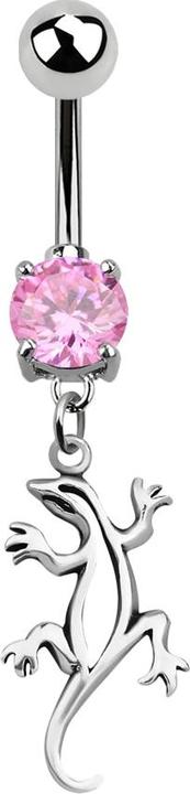 Actual product image Star Piercing Banana silver with pendant lizard pink (without brass, 925 sterling silver, Surgical steel 316L)