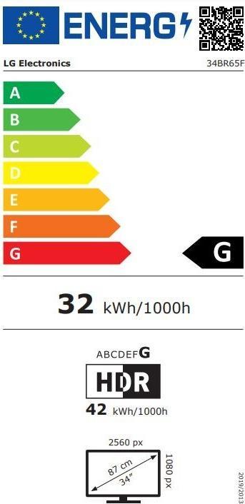 Etichetta energetica LG 34" 34BR65F-B HD10 UltraWide DP HDMI IPS 21:9 nero (2560 x 1080 pixel, 34")
