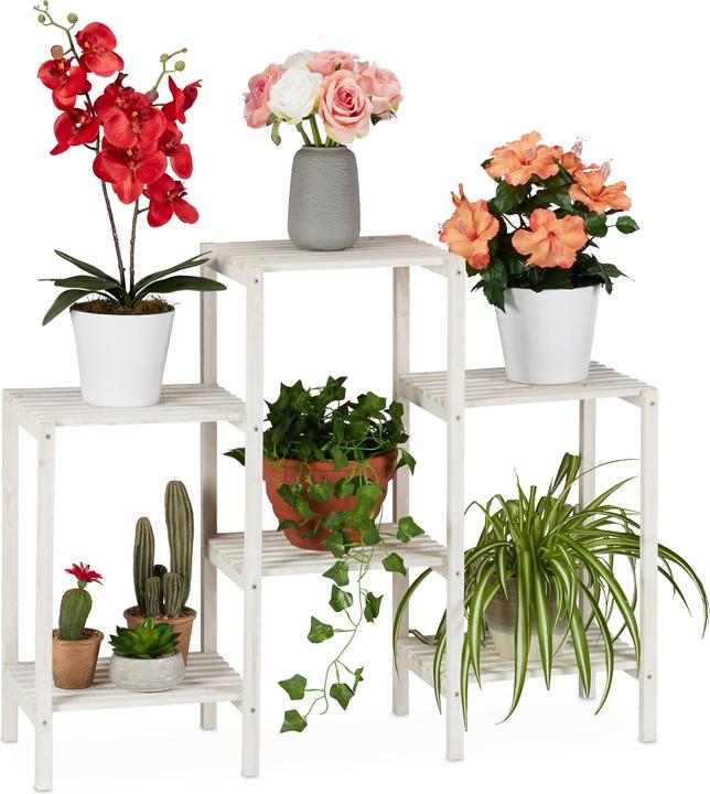 Actual product image Relaxdays White Wooden Plant Rack