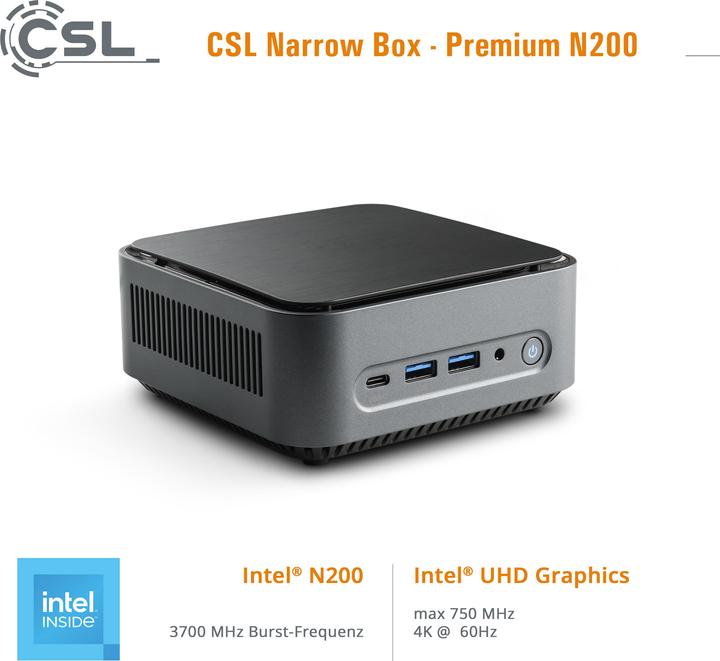 Produktbild CSL Mini-PC Narrow Box Premium (Intel N200, 8 GB, 4000 GB, Intel UHD Graphics)
