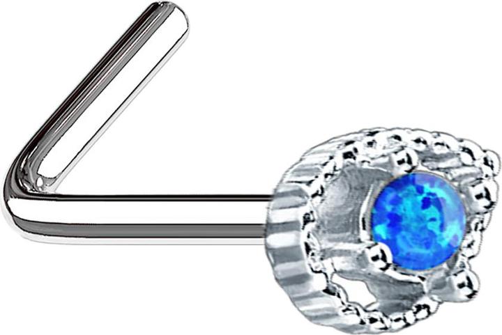 Produktbild Star Piercing Nasenstecker gewinkelt silber Tropfen mit Opal blau (Chirurgenstahl 316L, Messing)
