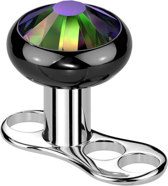 Star Piercing Dermal Anchor Innengewinde schwarz mit Kristall dunkel multicolor (Titan G23, ohne Messing)