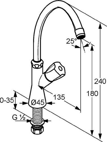 Actual product image Kludi Pedestal valve STANDARD DN 15 Terralux handle metal chrome