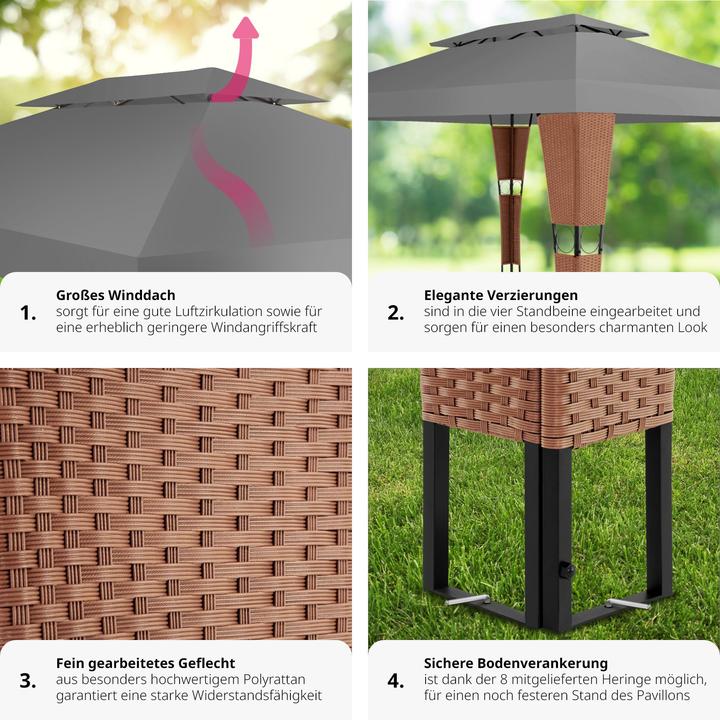 Produktbild tectake Rattan Garten Pavillon (400 cm, 300 cm)