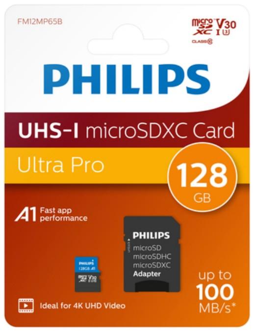 Actual product image Philips MicroSDXC Class 10 UHS-I U3 with adapter (128 GB, microSDXC, U3, UHS-I)