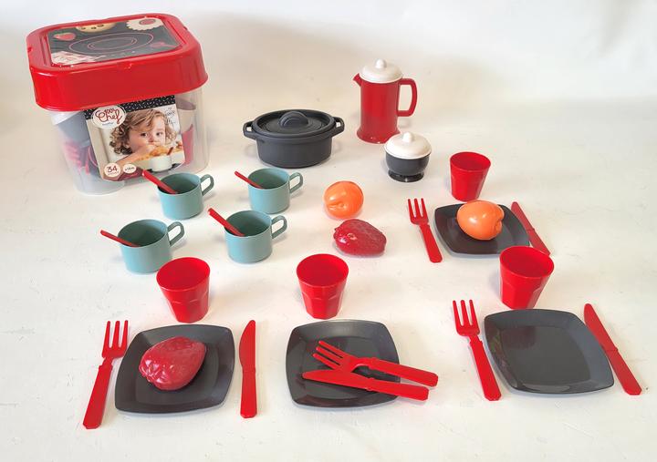 Actual product image Ecoiffier 100 % Chef-Essset mit Spiellebensmitteln, 34-teilig.