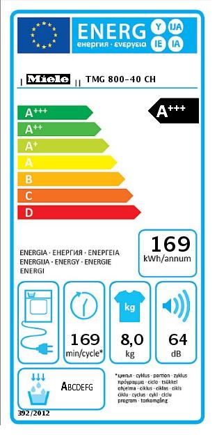 Energy Label Miele Tmg 800-40 Ch (8 kg, Left)