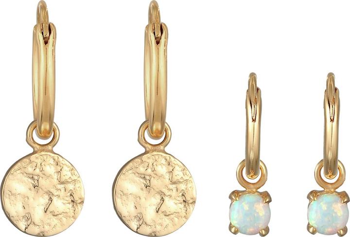 Image du produit Elli Boucles d'oreilles créoles plaquettes opale pierre précieuse set de 2 pièces 925 argent (Argent sterling 925, Opale Synthétique)