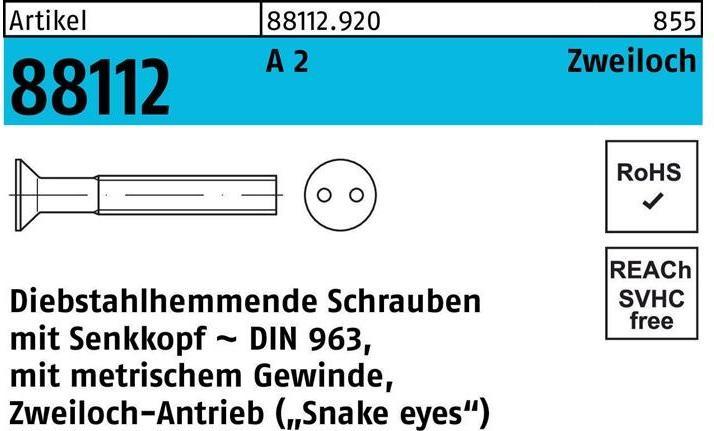 Actual product image Screw R 88112 anti-theft seco/two-hole M 6 x 40 A 2 (100 Screws per piece)