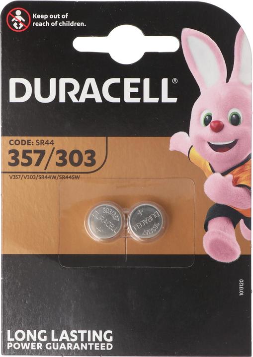 Immagine prodotto Duracell 357, 303, V357, V303, SR44, SR44SW, Batteria per orologi D357, blister di 2 pezzi (2 pz., 190 mAh)