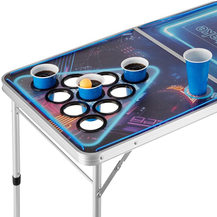 Produktbild tectake Bierpongtisch BeerWars II, mit Eisfach und LED-Beleuchtung