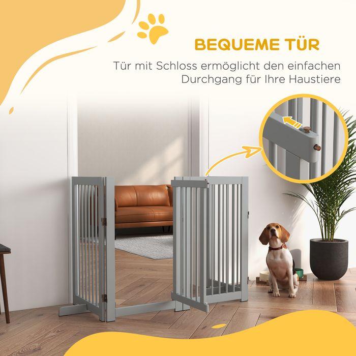 Immagine prodotto Swisshandel24 Absperrgitter Hunde 91 cm Schutzgitter aus Holz Hundegitter mit Tür faltbar