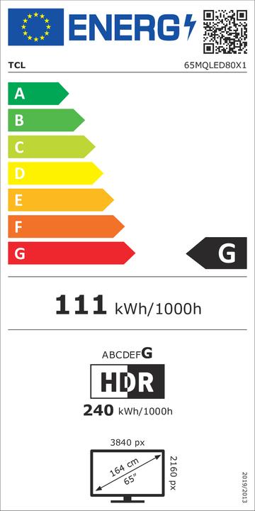 Etichetta energetica TCL 65MQLED80 (65", LED, 4K, 2023)