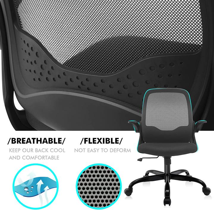 Actual product image Kerdom Ergonomic Desk Chair with Folding Armrests 933-C Black