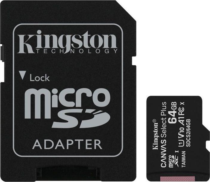 Actual product image Kingston Canvas Select Plus microSDXC Card 64GB (64 GB, microSDXC, U1, UHS-I)