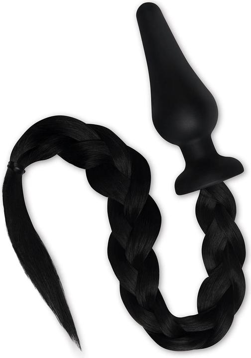 Actual product image Xgen Products Furry Tales - 4 Inch Silicone Pony Tail Butt Plug (Black Plait)