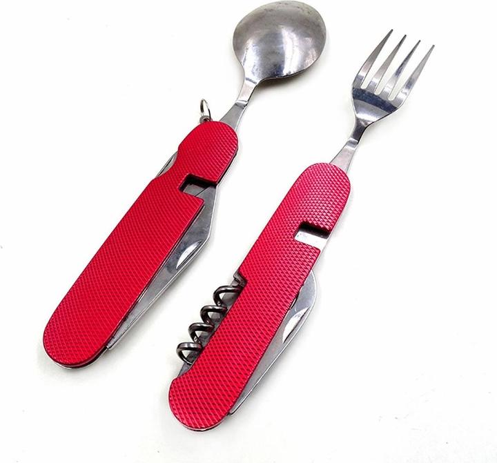 Produktbild König Design 4 in 1Camping Besteck Set Klappbar Reisebesteck Outdoor Bundeswehr Feldbesteck