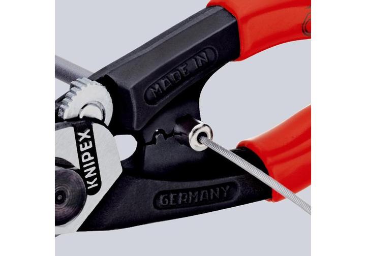 Actual product image Knipex Wire rope scissors l.190mm f.wire rope d.6mm head polished handle 2comp. sheaths forged (195 mm)