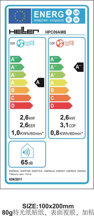 Label énergétique Heller HPC 09AMB, unité de climatisation (9000 BTU/h)
