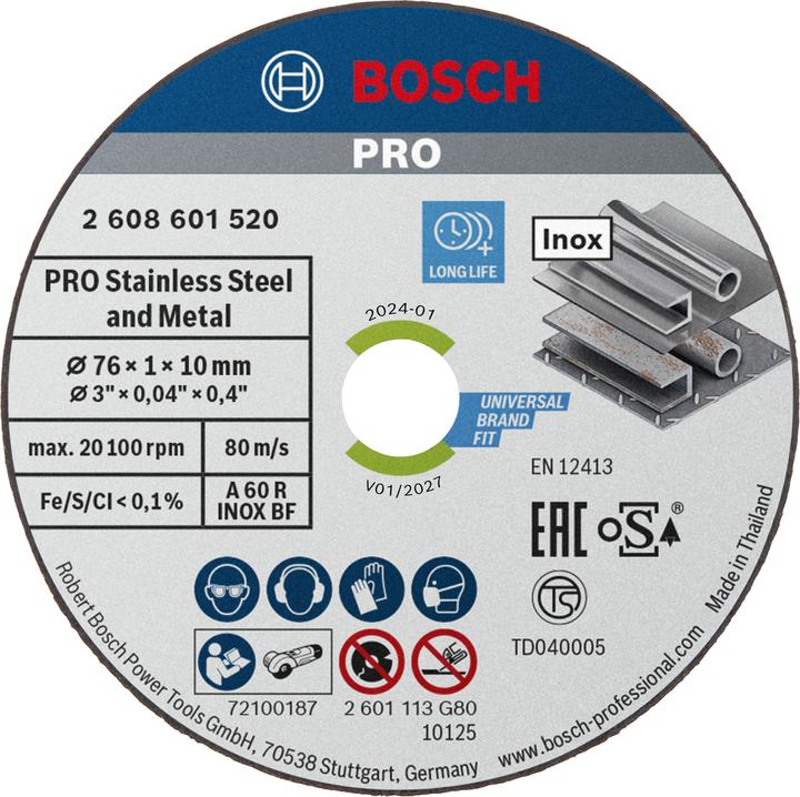 Bosch Professional Zubehör PRO Stainless Steel and Metal Trennscheibe, 76 x 1 x 10 mm