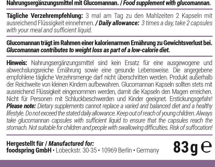 Nährwerte und Zutaten Foodspring Glucomannan Kapseln (120 Stück, Kapseln, 83 g)
