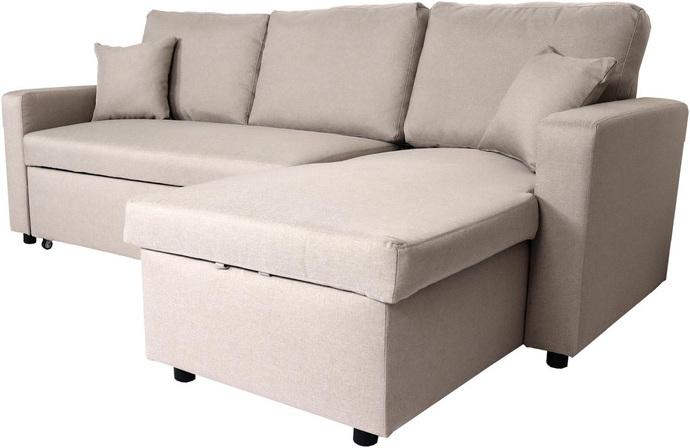 Image du produit Swisshandel24 Canapé d'angle avec coffre de rangement HWC-L17, canapé en L, surface de couchage Nosagfeder  beige (Canapé d'angle)