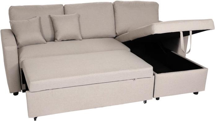 Image du produit Swisshandel24 Canapé d'angle avec coffre de rangement HWC-L17, canapé en L, surface de couchage Nosagfeder  beige (Canapé d'angle)