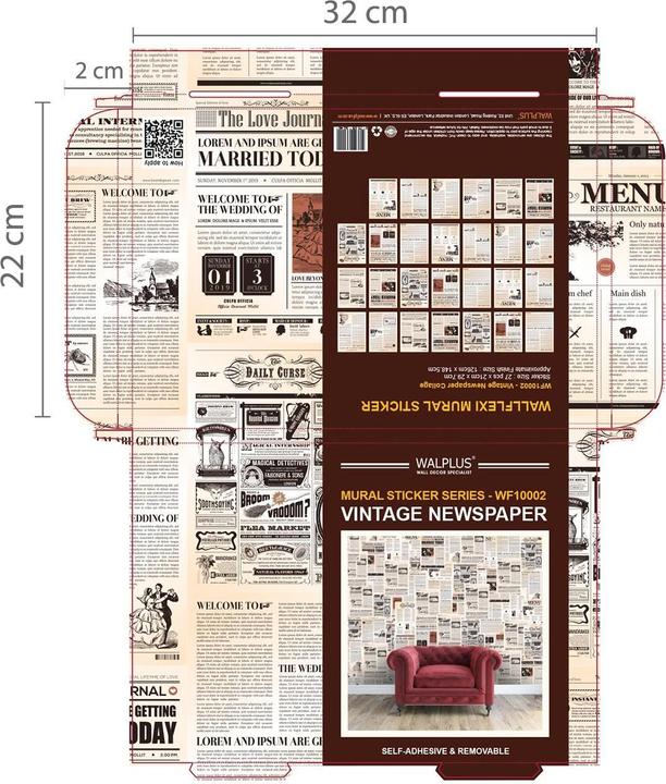 Actual product image Walplus Wall Tattoo Vintage Newspaper Wall Sticker (147 x 119 cm)