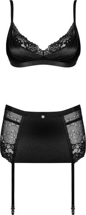Actual product image Obsessive Blanita 3-piece Lace Suspender set - Black (S/M)