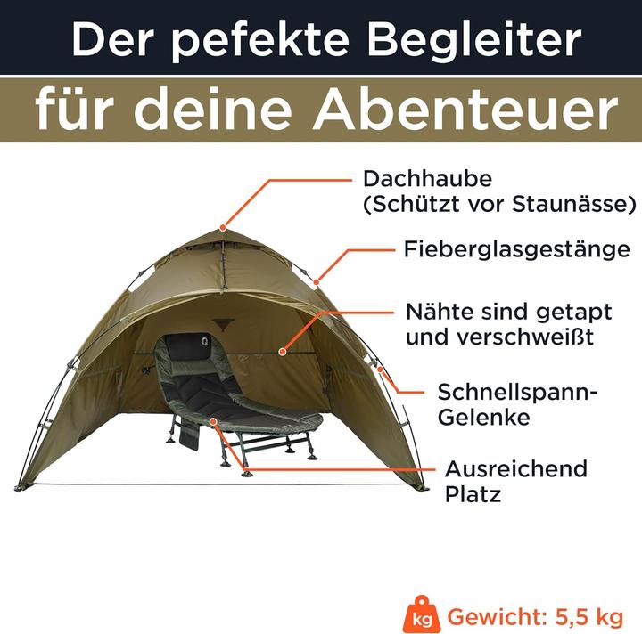 Image du produit Q-Tac Tente de pêche Ruck Zuck Bivvy (Tente tunnel, 5.50 kg, 2 personnes)