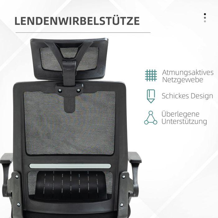 Produktbild Swisshandel24 Vinsetto Bürostuhl ergonomisch, mit Kopfstütze, Armlehnen, Wippfunktion