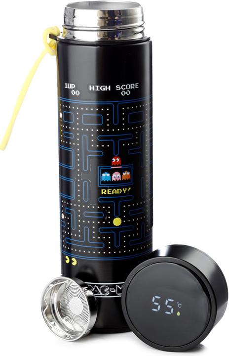 Puckator Pac-Man wiederverwendbare Thermo Isolier- Edestahl Trinkflasche mit Digital Thermometer 450ml (0.45 l)