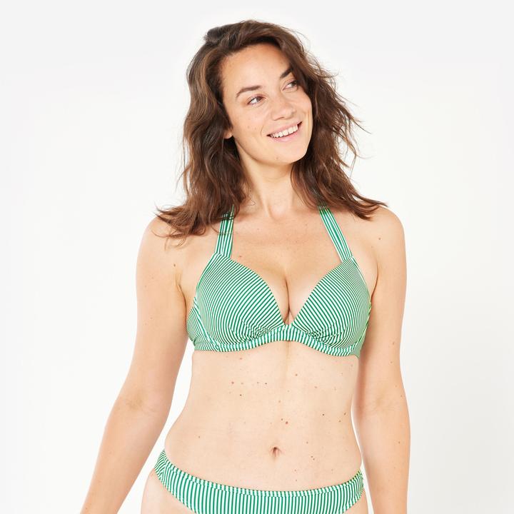 Olaian Bikini-Oberteil Surfen Damen Push-Up Elena grün/weiss