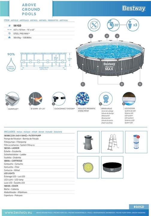 Produktbild Bestway Stee Por Max Pool Set 457x107cm (Ø 457 x 107cm)
