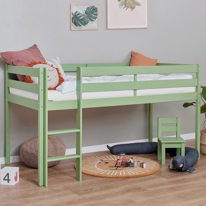 Hoppekids Letto ECO Comfort mezzo alto 90x200 cm con doghe, Verde pallido (90 x 200 cm)
