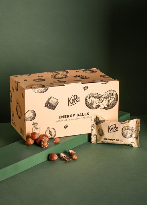 Produktbild KoRo Bio Fruchtkugel auf Dattelbasis mit Haselnuss- und Erdnussmusfüllung (Haselnuss, 1 Stk., 420 g)