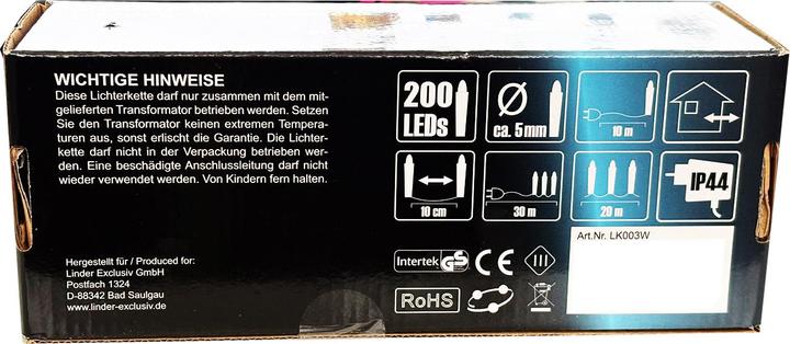Produktbild Mojawo 200'er LED Lichterkette Innen und Aussen warmweiss (30 m)