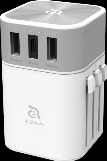 Image du produit Adam Elements OMNIA T3 | Blanc | Adaptateur de voyage universel avec ports de charge USB-C et USB-A