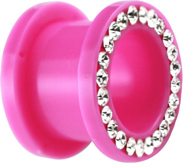 Star Piercing Flesh Tunnel pink mit Kristall silber (ohne Messing, Acryl)