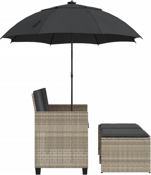 Image du produit VidaXL Canapé de jardin 2 places Parasol Tabouret Banc de jardin Gris clair Poly rotin