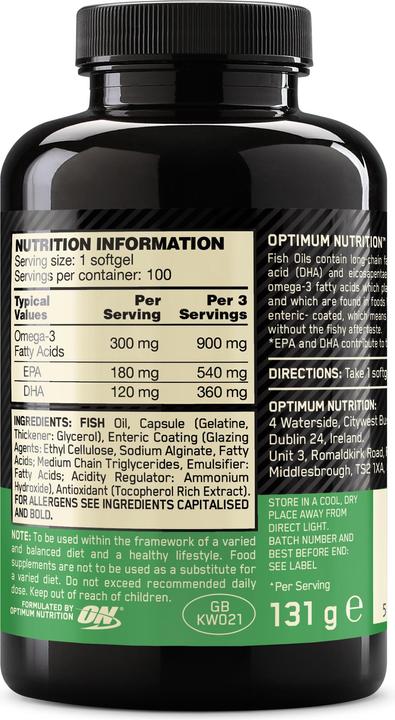 Produktbild Optimum Nutrition Fish Oil (100 Stück, Kapseln, 250 g)