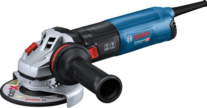Karton, Klemmoer, Sleutel met twee gaten, Beschermende hoes, Aansluitflens, Stoffilter, Clip-on metalen beschermkap, Extra handvat Trillingscontrole, Haakse slijpmachine GWS 14-125 S