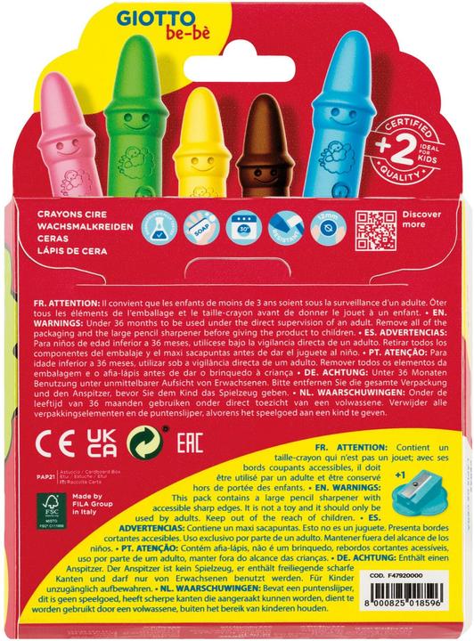 Actual product image Giotto Wax crayons be-bé Not breakable, multicoloured, 10 pieces (Multicoloured, 10 x)