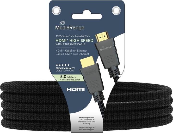 Produktbild MediaRange HDMI High Speed Ethernet Anschlussk. 10Gibt/s (5 m, HDMI)